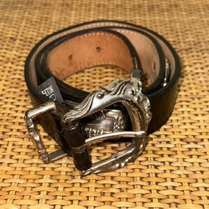 Vintage Brighton 1993 Black Leather Western Belt Silver Medallions Small Rodeo